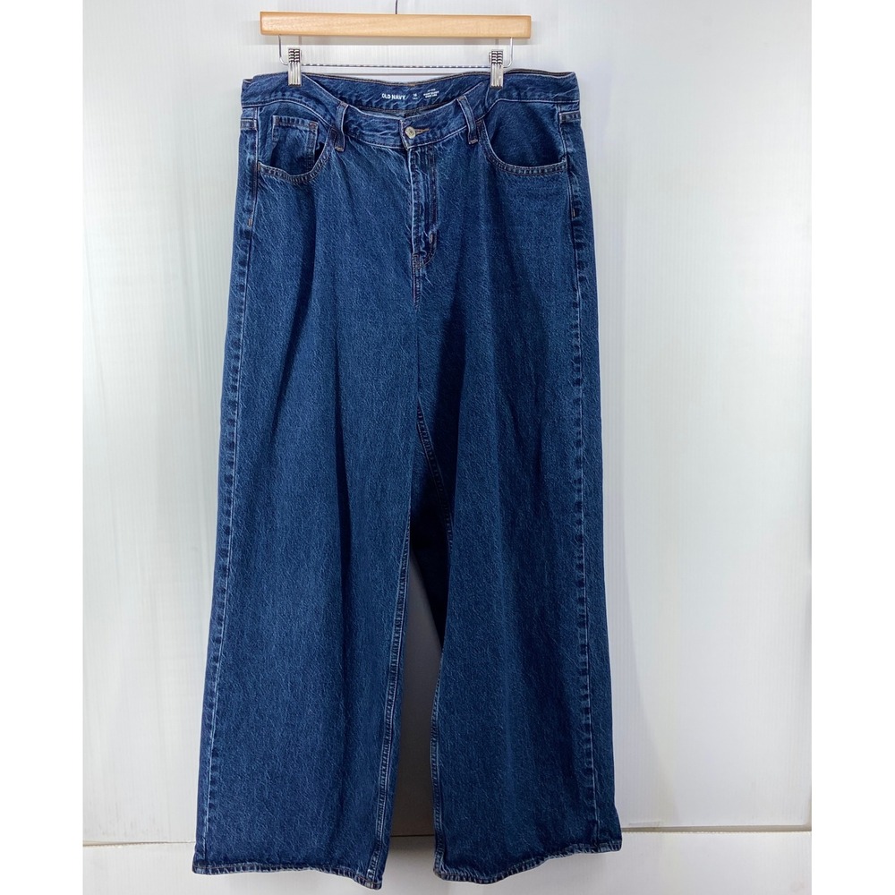 Old Navy Mid Rise Wow Baggy Wide Leg Blue Denim Jeans Womens 16 Tall